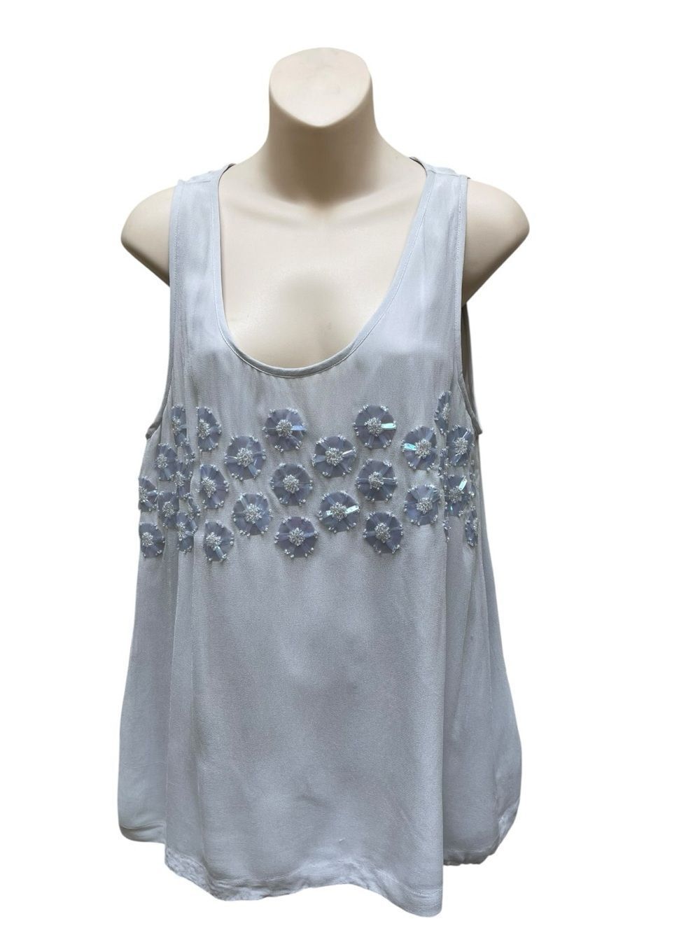 French Connection Embellished Sleeveless Blouse 10 Gray Beaded Sequin Tank Top